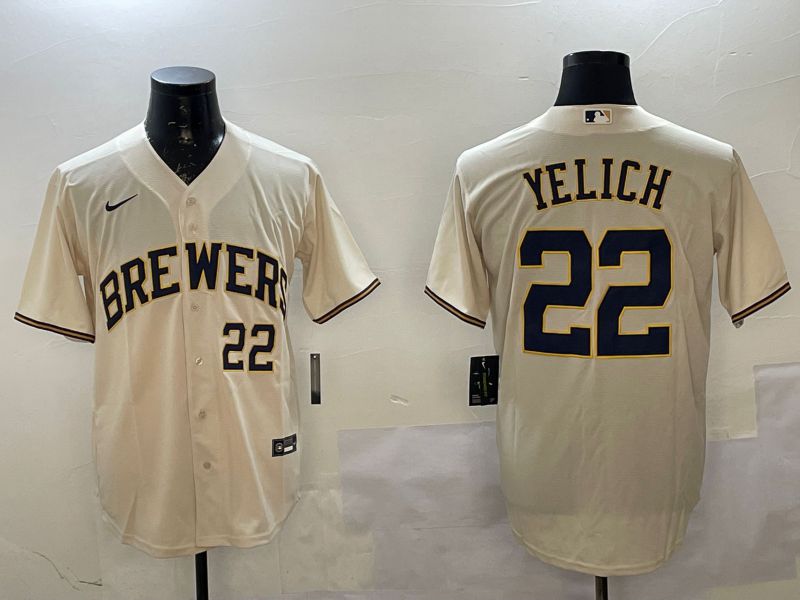 Men Milwaukee Brewers #22 Yelich Cream Game 2025 Nike MLB Jersey style 1->miami marlins->MLB Jersey